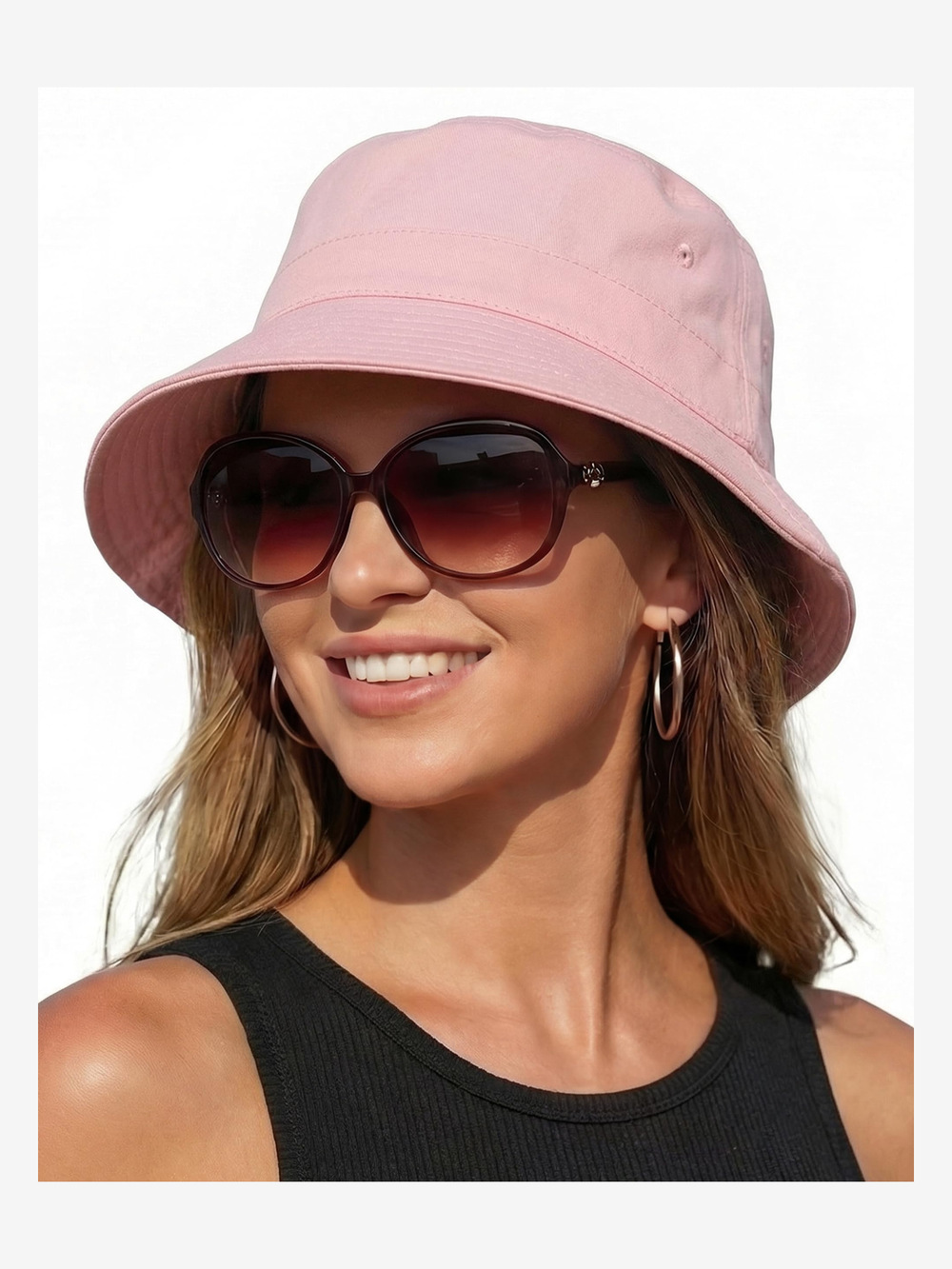 Bucket Sun Hats for Woman Men Cotton Summer Beach Hat Golf | Pink | Size M